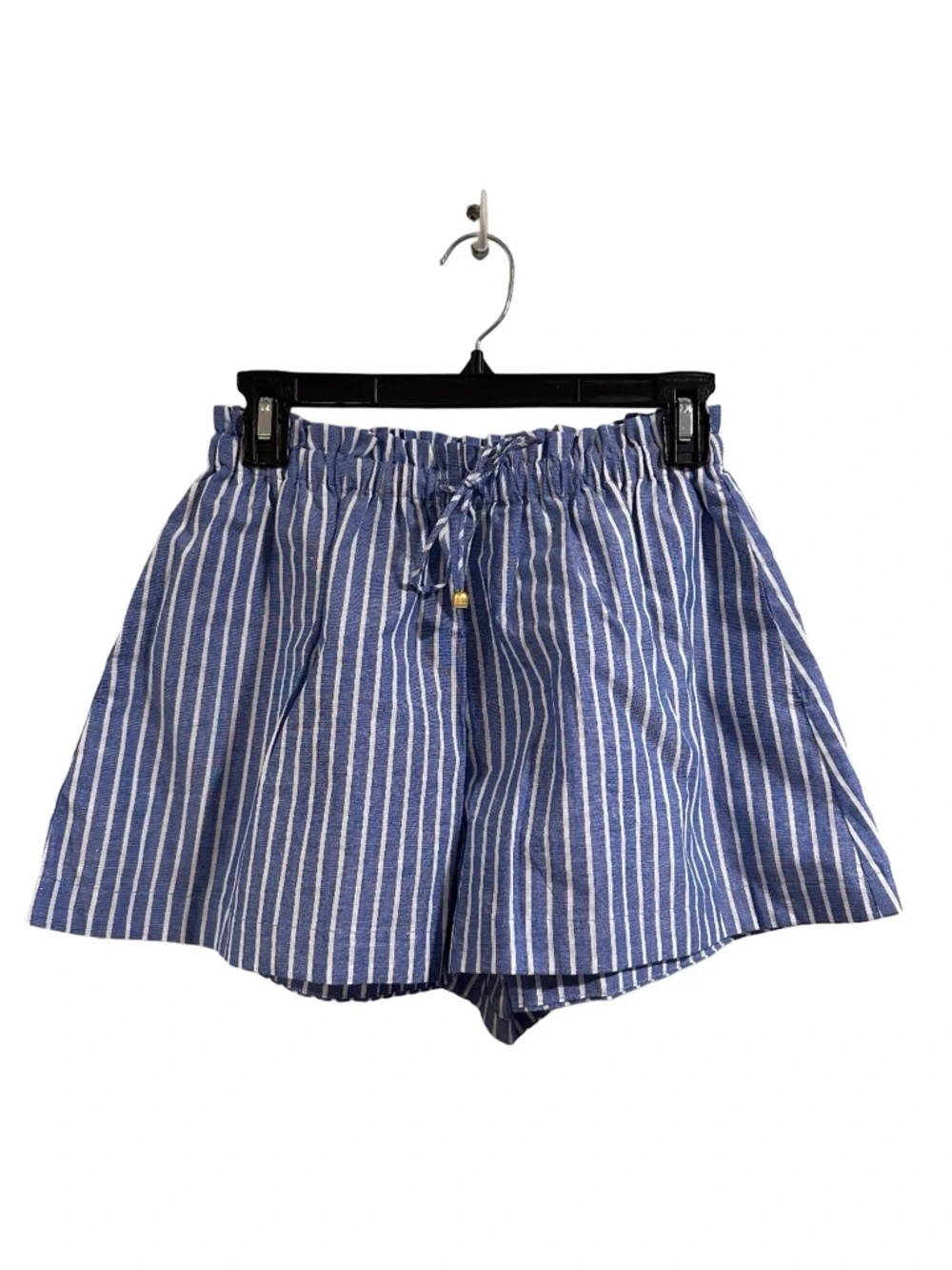 Kivari Striped White Blue Cotton Linen CAPRI Shorts US 4 Small NWT - Picture 4 of 14